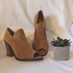 Dirty Laundry Split Suede Camel Peep Toe Bootie